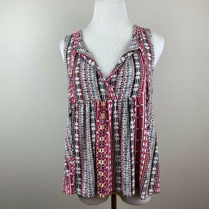 Sanctuary Top Womens Small Tank Tribal Printed Self Tie V-Neck Multicolor New